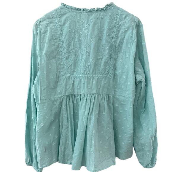 Torrid Plus Clip‎ Dot Mixed Eyelet Yoke Peasant Top Blue Size 1X - Picture 5 of 11